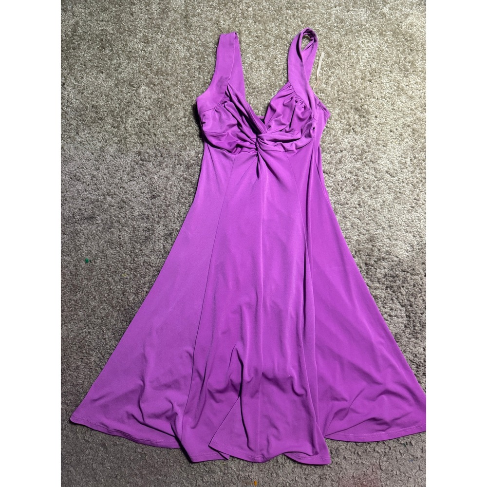 Moda International Purple Twist Front V-Neck Sleeveless A-Line Midi Dress XS - Picture 2 of 5